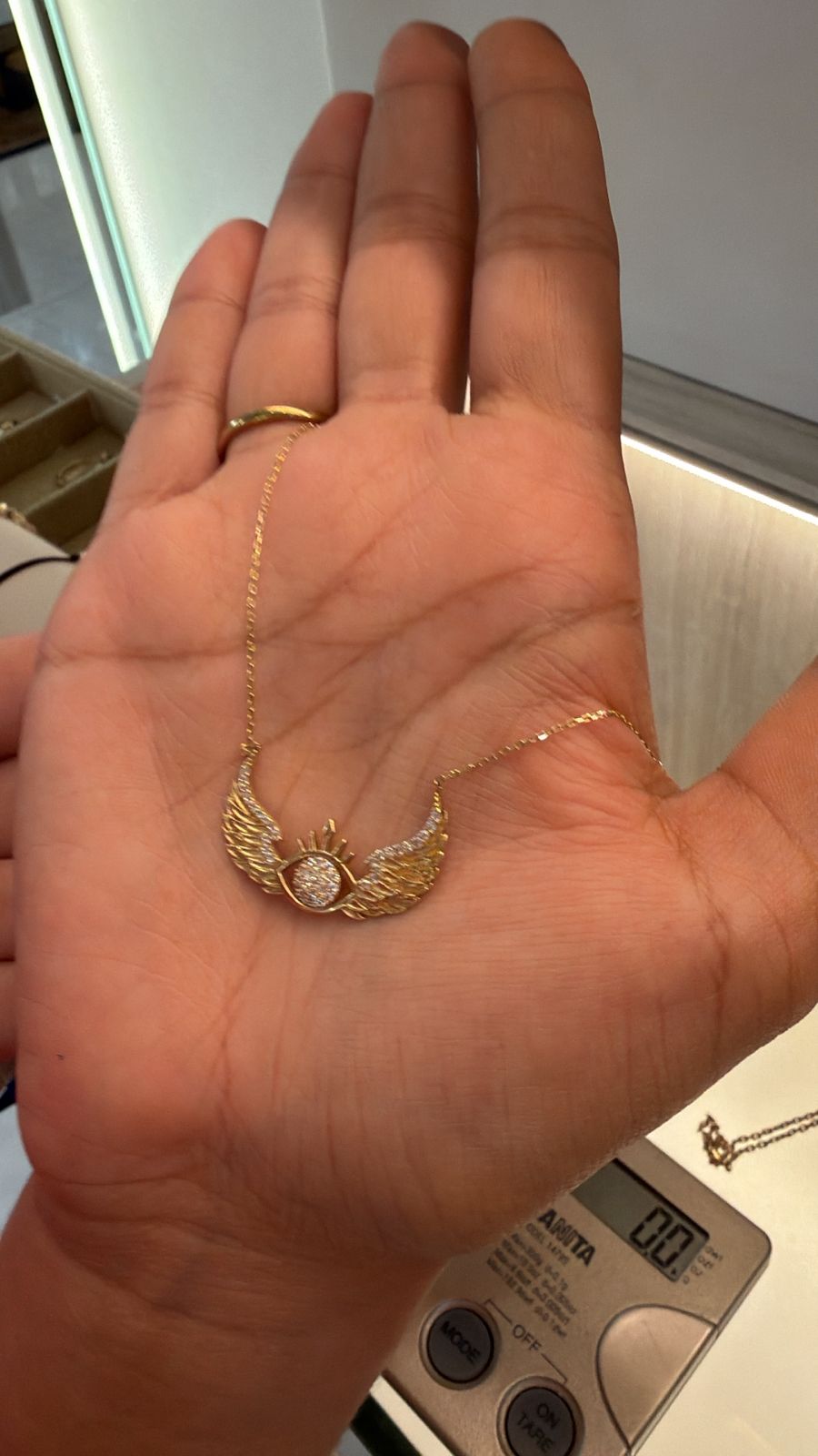 CADENA ALAS CON CORAZON 14K 3GR
